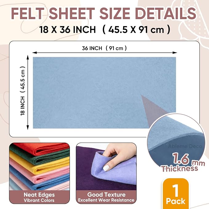 Soft Felt Fabric Sheet 18" x 36", 1.6mm Acrylic Craft Felt, Dusty Blue | Soft - Image 3