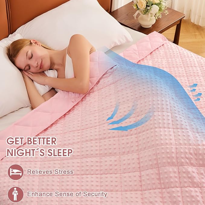 Pink Weighted Blanket for Adults 20lbs, Twin Full Size Cooling Minky Heavy - Image 2