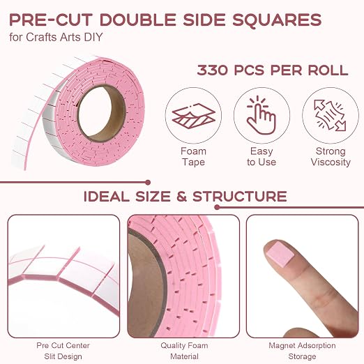 330 PCS Double Sided Foam Tape Pre Cut 1/2 X 2/5 Inch Small Adhesive Foam - Image 2
