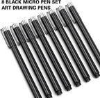 Muchcute Micro Fineliner Drawing Art Pens: 8 Black Fine Line Waterproof Ink Set - Image 3