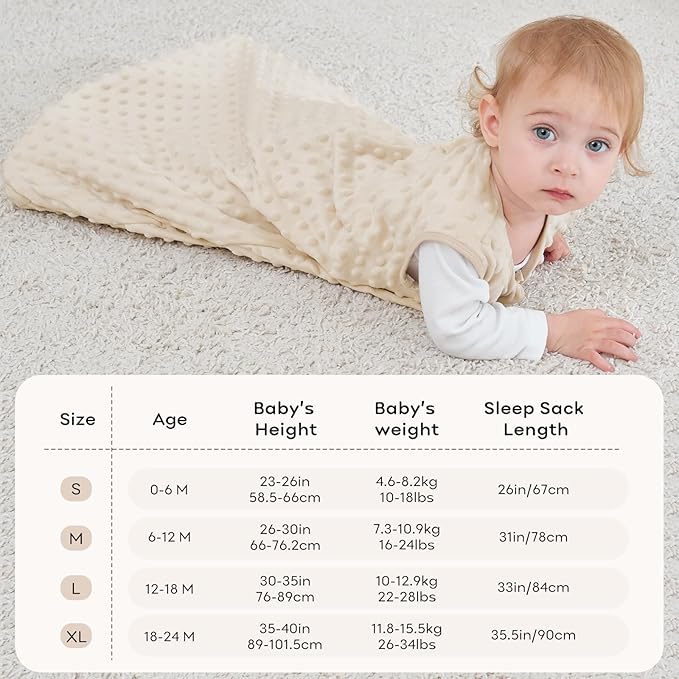 Fleece Baby Sleep Sack 0-6 Months with Plush Dots 1.5 Tog Baby Wearable Blanket with 2-Way Zipper Warm Sleeping Sack for Toddler Infant Newborn - Small, Coffee