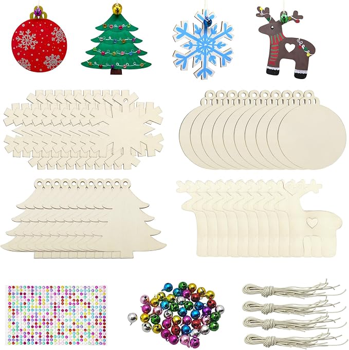 Hidreas 40 Pcs Wooden Ornaments Unfinished Christmas DIY Ornaments Craft Kit by Hidreas
