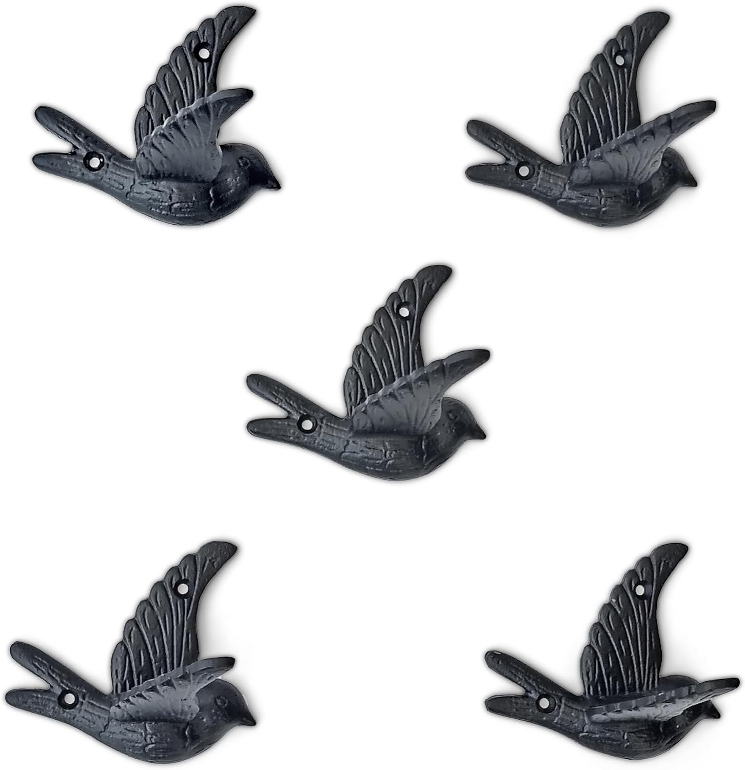 Ambipolar 5-Pack Bird Flying Style Coat Hooks, Vintage Black Hooks for Coats, Hats, and More, Sturdy Cast Iron Construction, Rustic Farmhouse Theme, Easy Installation Versatile and Durable