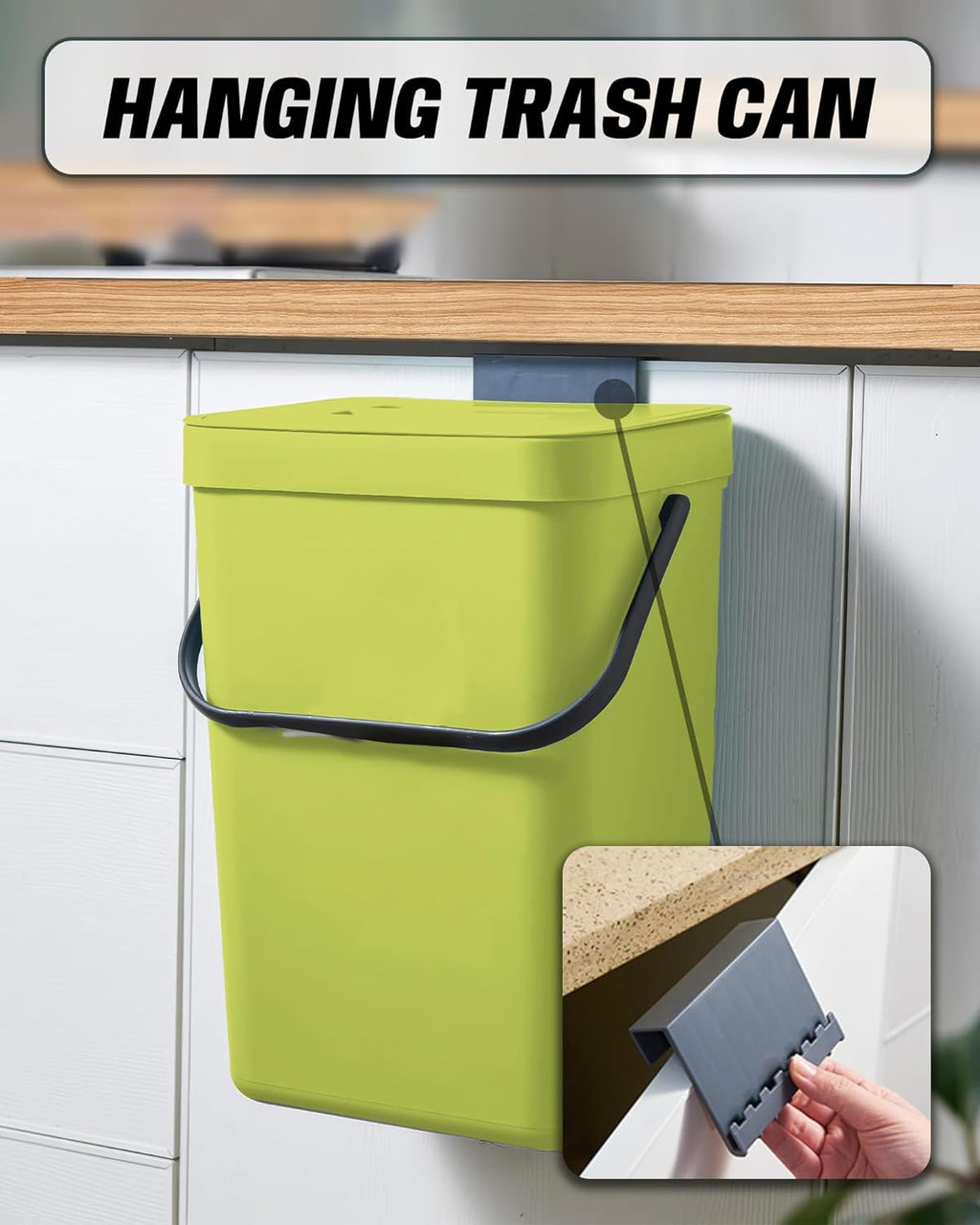 Kitchen Compost Bin - 3.2 Gallons Hanging Trash Can with Lid for Kitchen Bathroom, Under Sink Trash Can, Outdoor Compost Bucket with Lid, 12L(Lime Green)