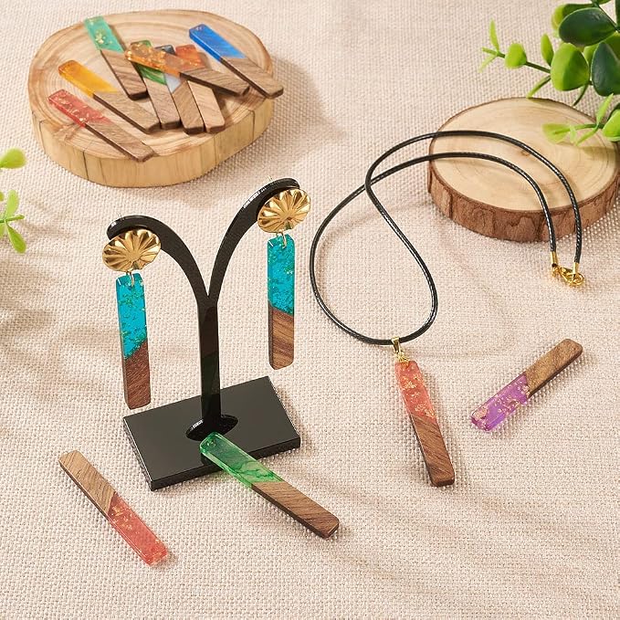 FASHEWELRY 20Pcs Resin Wood Earring Charms Rectangle Wooden Earring Blanks Bar - Image 2