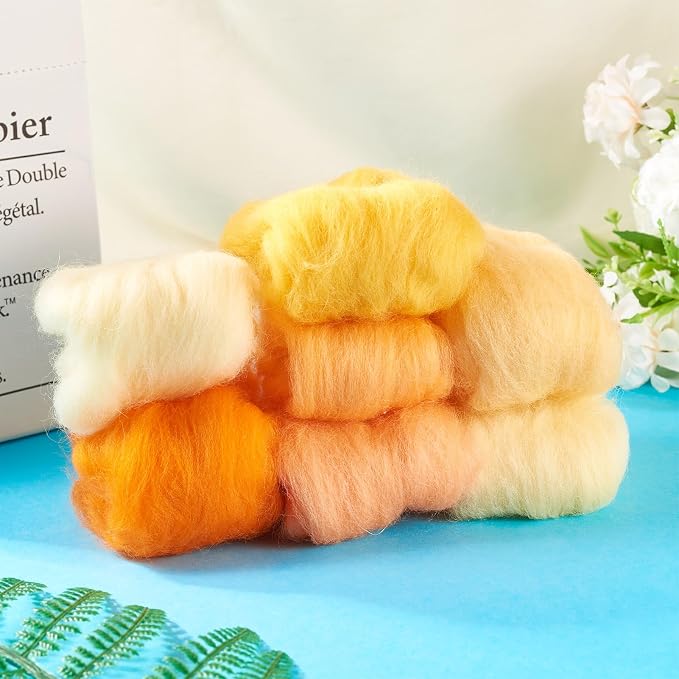 Boutigem 7 Color 35G Orange Needle Felting Wool Roving, Fibre Wool Roving Yarn - Image 5