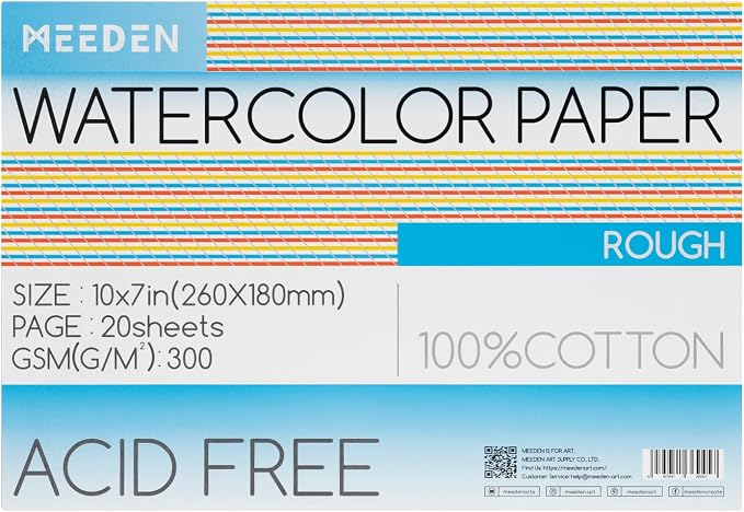 MEEDEN Watercolor Paper Block, 100% Cotton Watercolor Paper Pad of 20 Sheets by MEEDEN