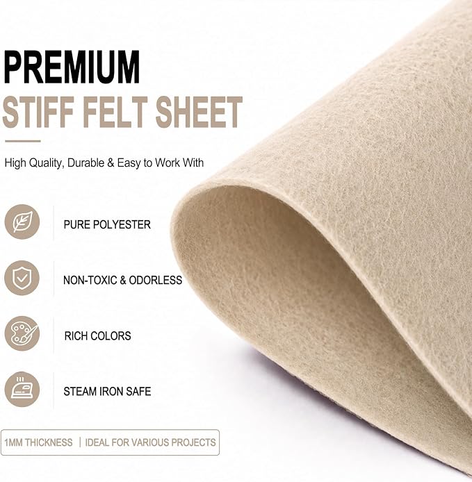Ivory Large Felt Fabric 36" x 36", 1mm Stiff Felt Sheet, Nonwoven Fabric - Image 4