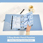 Blue Striped Bow Pencil Pouch for 3 Ring Binder, 2 Pack Waterproof Pencil Bags - Image 4