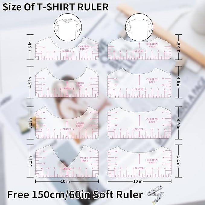 9pcs Tshirt Ruler Guide for Vinyl Alignment, T Shirt Rulers to Center Designs - Image 4