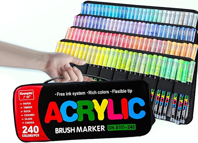 240 Colors Bag Acrylic Paint Markers Set, Soft Flexible Brush Markers by Unknown