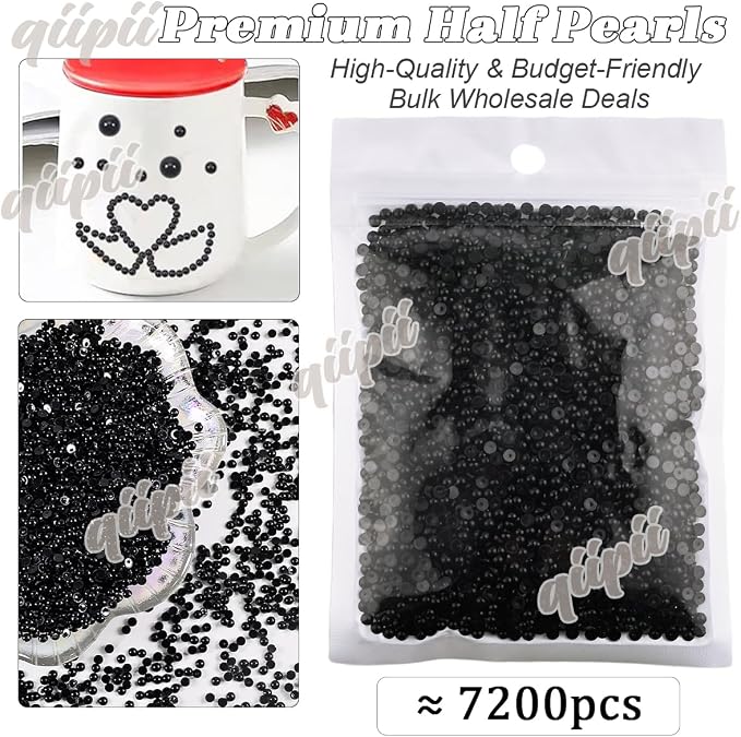 qiipii 7200PCS 3mm Small Pure Black Round Half Round Pearls - Image 2