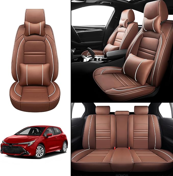 Car Seat Covers for Toyota Corolla 1997-2025 | 5-Seats Seat Covers, Waterproof Seat Protectors, Automotive Seat Covers (Full Set with Pillow,Coffee)