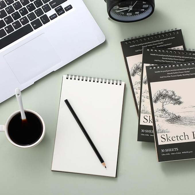 Jexine 10 Pcs 5.5'' x 8.5'' Top Spiral Bound Sketch Book 30 Sheet Each - Image 6