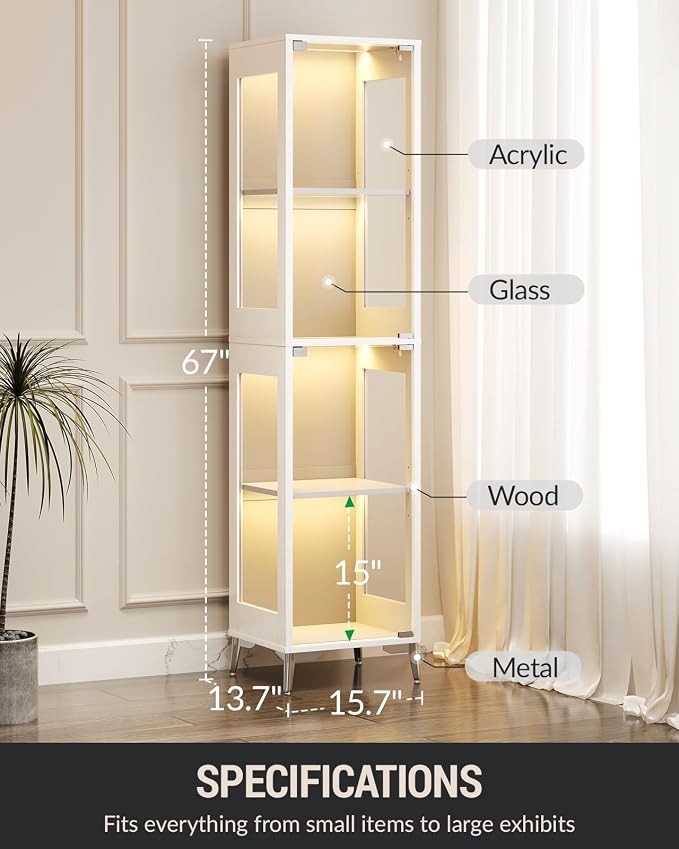 Glass Display Cabinet, 4-Tier Curio Cabinet, Adjustable Shelves, 000 Color - Image 7