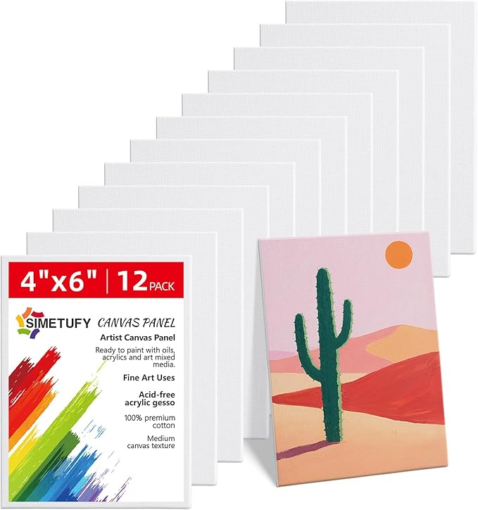 Simetufy 4 x 6 inch 12 Pack Small Painting Canvas Boards- Gesso Primed | by Simetufy