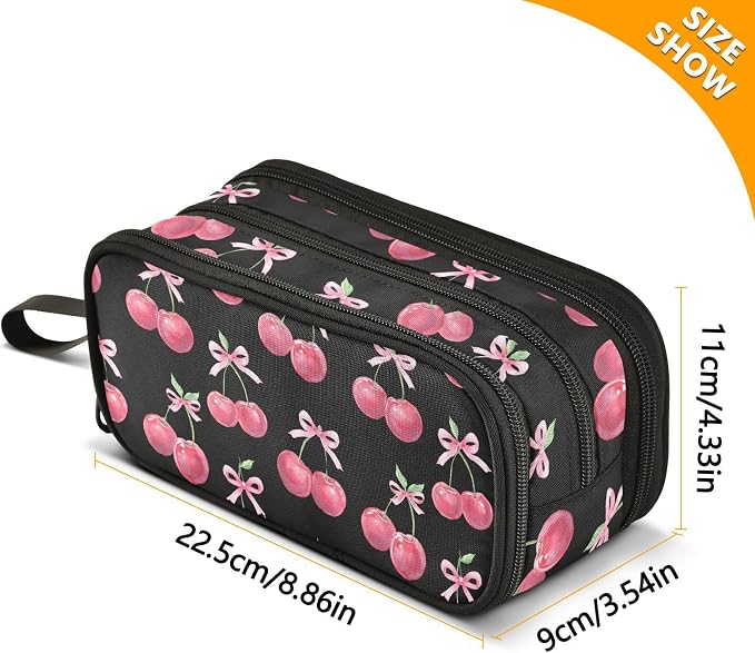 Watercolor Cherry Bow Pencil Case Box Boys Girls Large Pencil Pouch Zipper - Image 7