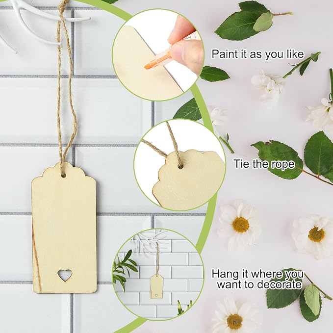48 pcs Rectangle Theme Unfinished Wood Cutout Bookmarks Coffee Blank Heart Wood - Image 3