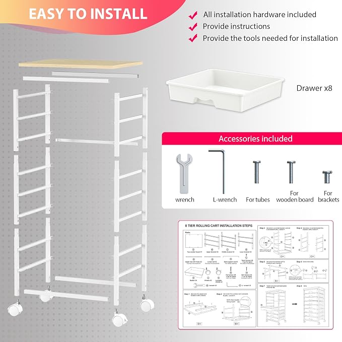 Goovilla Rolling Cart with Drawers, Utility Cart Organizer With 8 Removable - Image 6