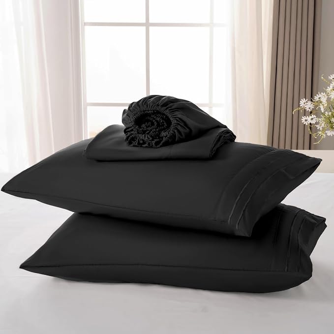 ROSE&RISY Black King Sheet Set, 4 Pieces Soft Bedding Queen Sheet Set, - Image 6