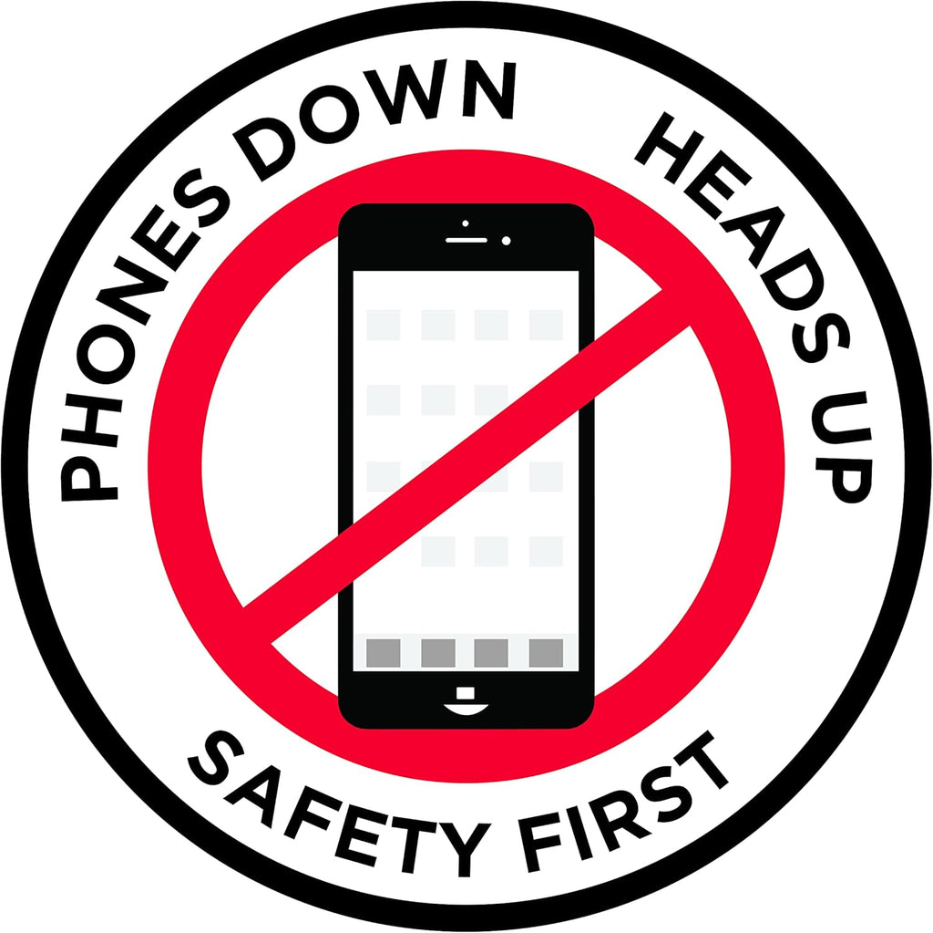 "Phones Down Heads Up" Safety Sign - Laminated Adhesive Floor Signs by Graphical Warehouse (30)