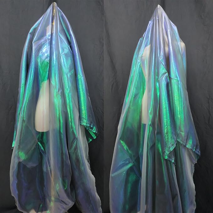 Dark Forest Green Iridescent Organza Fabric by Unknown