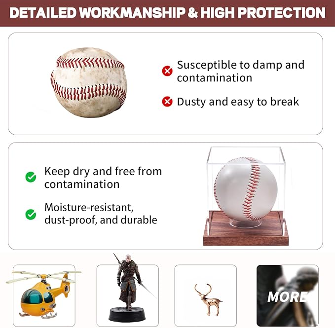 LITY Baseball Display Case, No Assembly Required Clear Cube Tennis Ball Holder - Image 4