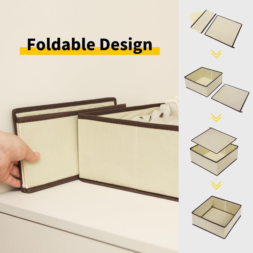 Cupic Cupid Drawer Organizer, Dresser Organizers, Foldabe Drawer Organizer Clothes, Closet Organization and Storage Dividers for Socks, Underwear and Diaper, Set of 6, Beige