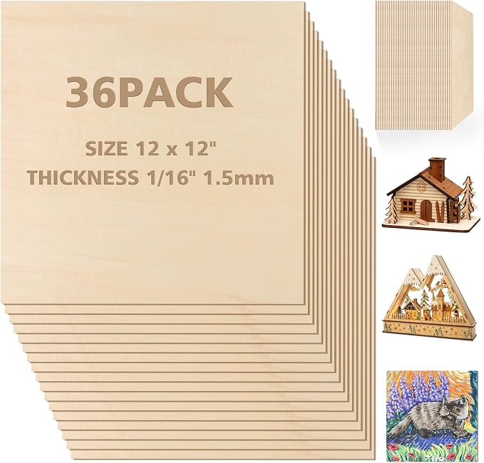 Adrattnay Basswood Sheets 1/16 x 12 x 12 inch by WOODEXPERT