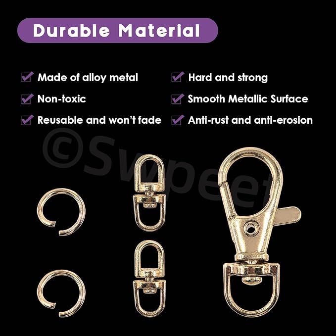 Swpeet Assorted 150Pcs Golden Keychain Making Kit, Swivel Trigger Hook - Image 3