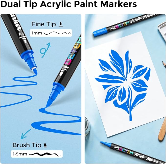 Betem Dual Tip Acrylic Paint Pens, 2 Blue Paint Markers - Image 2