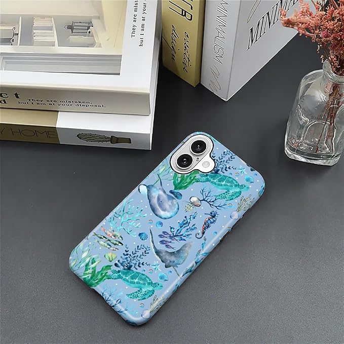 ZHEGAILIAN Case for iPhone 16, Ocean Stingray Turtle Seahorse Durable - Image 3