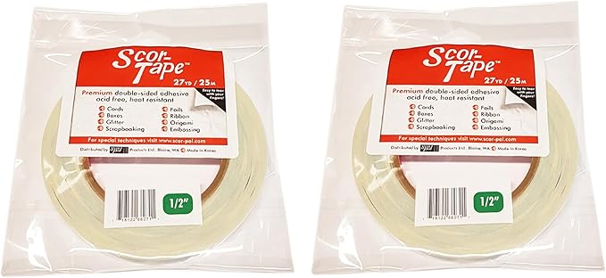 Scor-Tape 1/2" Double-Sided Adhesive Tape, 27 Yards x 2 Rolls, Ultra-Thin by Scor-PalProducts