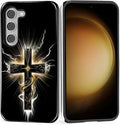 for Samsung Galaxy S23 Case, Cool Cross Pattern Glossy 2 in 1 Shockproof Bumper by Teonvpu