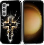 for Samsung Galaxy S23 Case, Cool Cross Pattern Glossy 2 in 1 Shockproof Bumper by Teonvpu