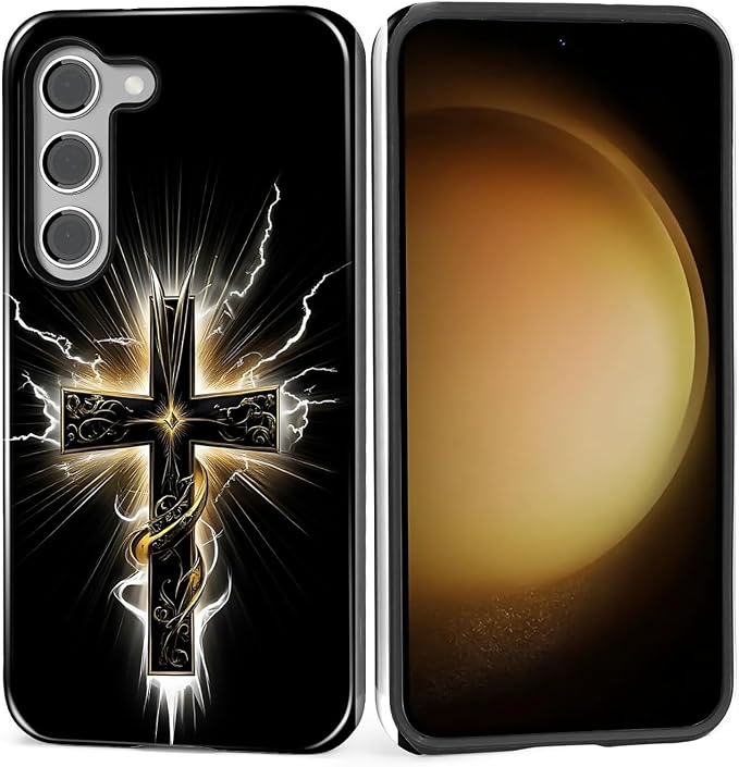 for Samsung Galaxy S23 Case, Cool Cross Pattern Glossy 2 in 1 Shockproof Bumper by Teonvpu