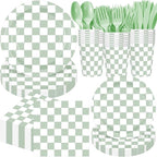 Pickmesh 400 Pcs Sage Green and White Checkered Party Decorations Set Light by Pickmesh