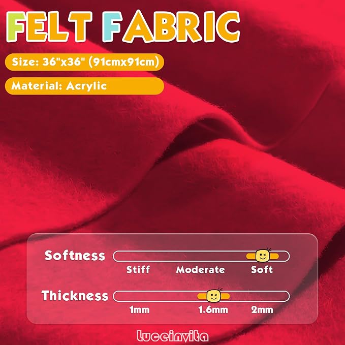 Red 36" X 36" Felt Fabric Sheet - Image 2