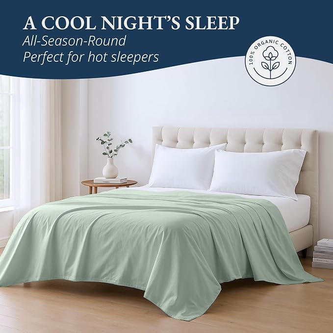 Lane Linen 100% Organic Cotton King Size Flat Sheet Only - Image 4