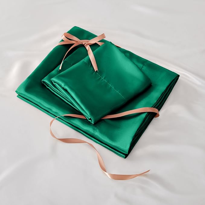 BEDELITE Satin Sheets Queen Size Bed Set, Luxury Soft Dark Green Sheets - Image 7