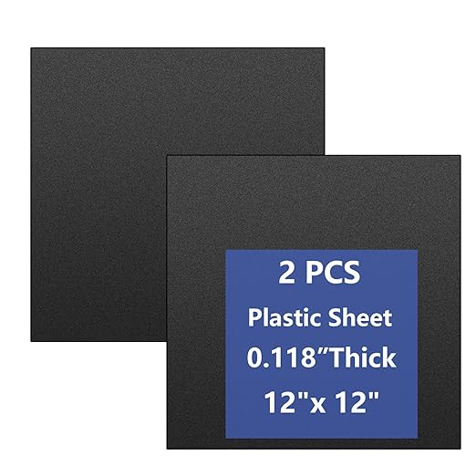2 Pack Black Plastic Sheet 12x12x0.12 in Flexible High Tensile Plastic Sheets by Polvtor