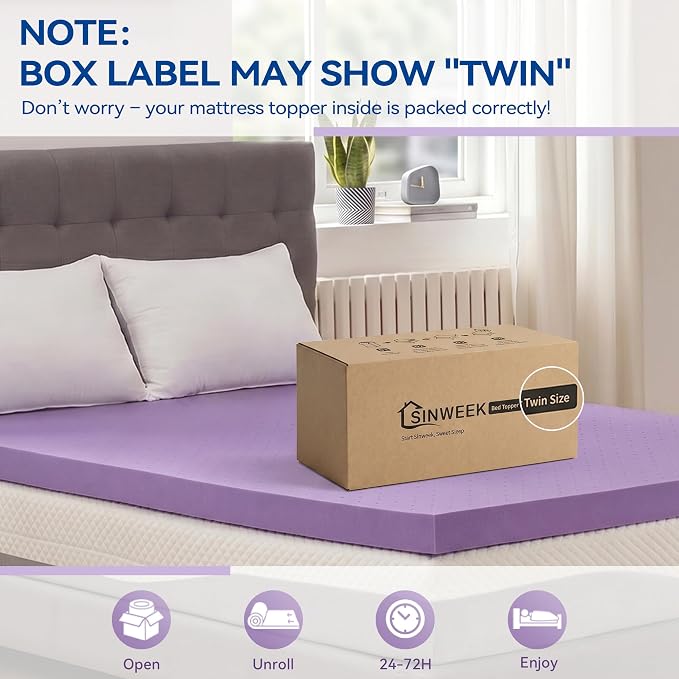 SINWEEK Gel Memory Foam Mattress Topper Twin XL, 1.5 in Twin Extra Long - Image 3