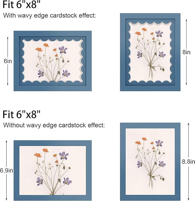 6x8 Picture Frame with Wavy Mat, Wooden Real Glass 6 x 8 Photo Frame - Image 3