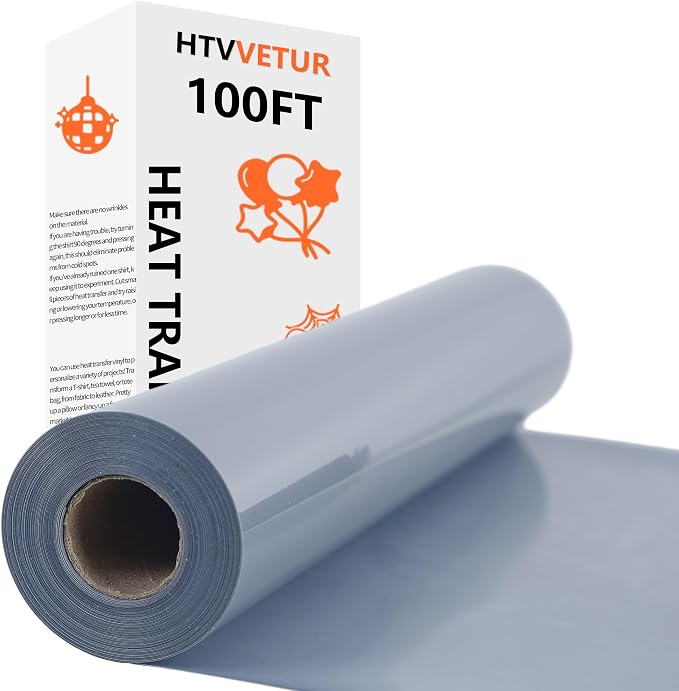 HTVVETUR Gray Iron on Vinyl Roll 12" x 100ft, HTV Heat Transfer Vinyl, Easy Cut by HTVVETUR
