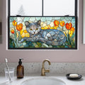 IVN Stained Glass Window Film 39.3x17.7 inch Cat and Tulips Window Privacy Film by IVN