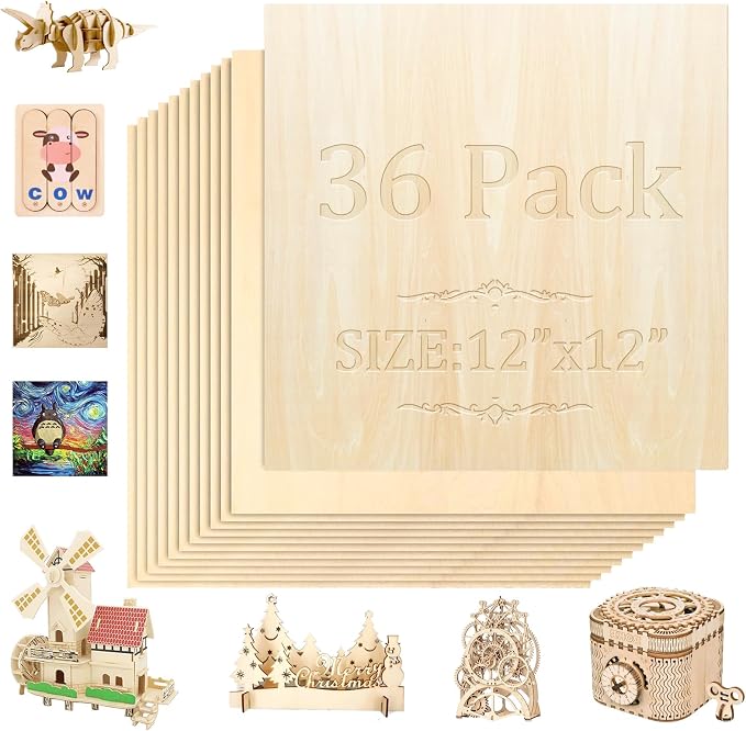 36 Pack Basswood Sheets, Craft Wood, Unfinished Wood, by QSJQllo