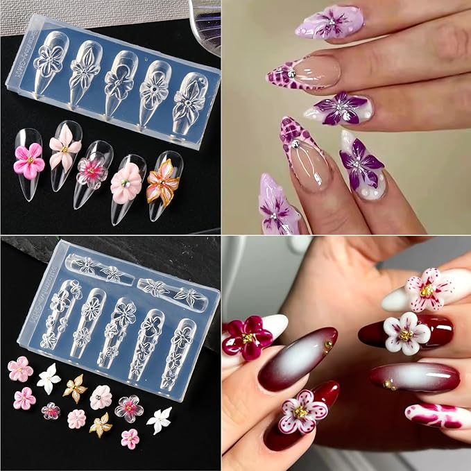 2PCS Silicone Nail Art Molds, Spring Summer Flower Nail Charms | Molds Sakura - Image 5