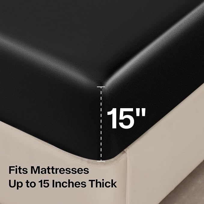 BEDELITE Satin Sheets Twin XL Size Bed Set, Luxury Soft Black Silky Sheets - Image 6