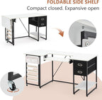 59" Folding Sewing Table with Adjustable Tabletop and Foldable Side Shelf | - Image 3