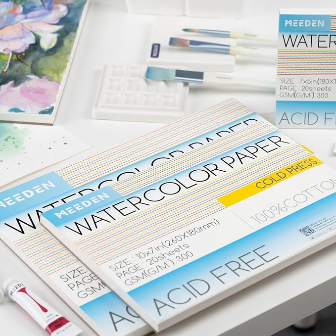 MEEDEN Watercolor Paper Block, 100% Cotton Watercolor Paper Pad of 20 Sheets - Image 6
